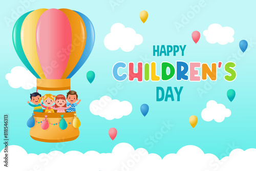 Several children were riding hot air balloon happily to welcome Children's Day