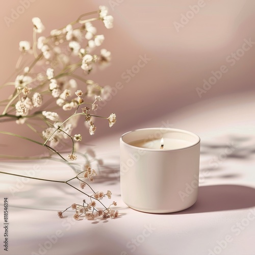 Beige Candle in Relaxing Spa Setting  Copyspace Included  Ideal for Calm and Serene Atmospheres