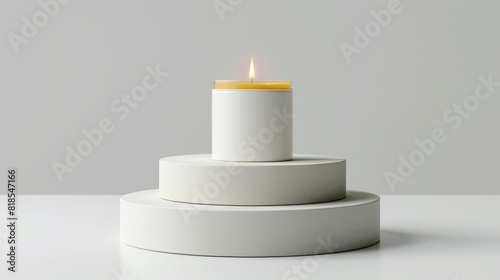 Modern White Candle on Circular Stand, Spa Mockup with Copyspace for Stylish Relaxation