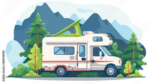 Camping car travel van. RV motorhome with tent © Fareeha