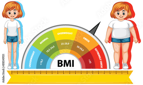 Illustration of BMI scale with two characters