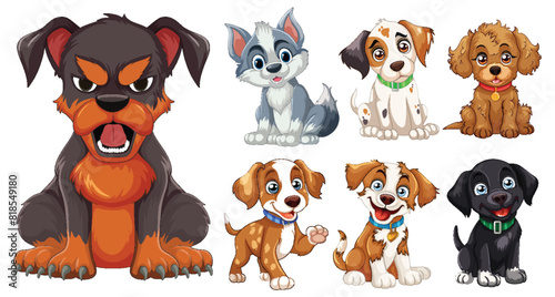 Adorable cartoon puppies in various poses