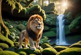 lion sitting by waterfall (455)