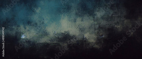 Glitter mist. Paint water splash. Magic spell. Blue teal aqua silver gray color gradient shiny smoke veil wave on black abstract art background with free space. © Fabian