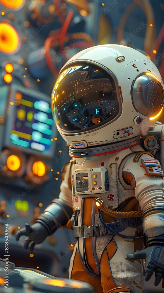 Futuristic Astronaut in Rocket Control Room Exploring the Depths of Space Futuristic Astronaut in Rocket Control Room Exploring the Depths of Space