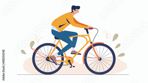 Casual colorful male riding city bicycle vector flat