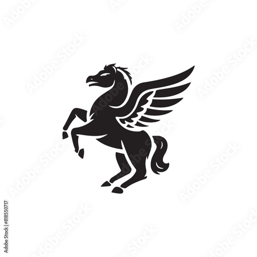 Pegasus vector  logo  silhouette black and white color design   