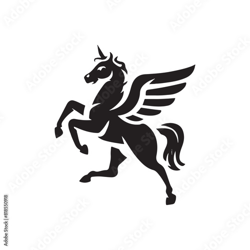 Pegasus vector, logo, silhouette black and white color design 