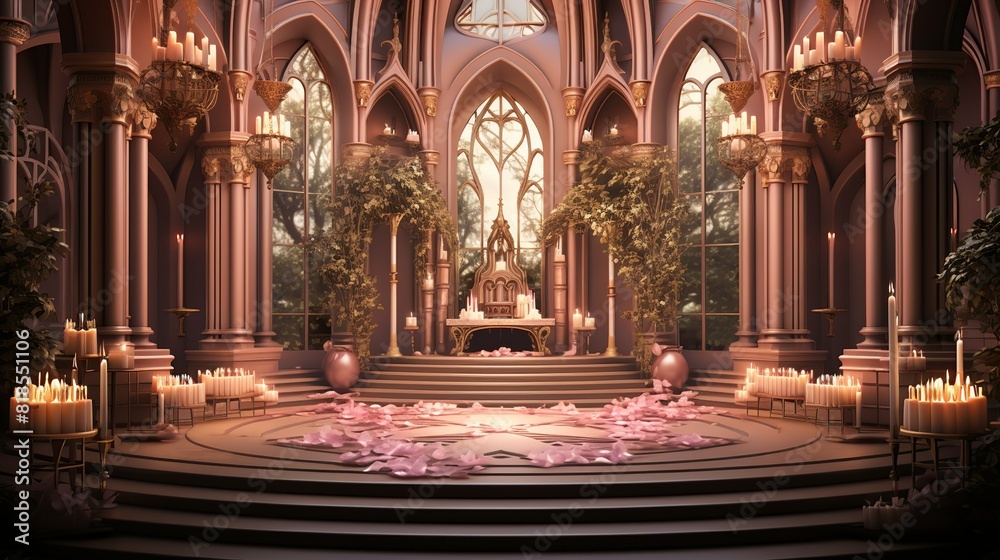 Fototapeta premium Aesthetic backgrounds, Podium surrounded by candles and soft, ambient lighting Illustration image,