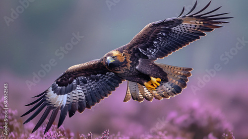 Golden Eagle Aquila chrysaetos amongst the heath photo