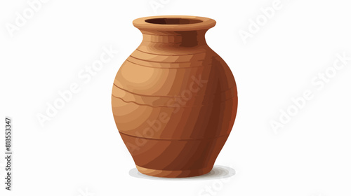 Clay vase with narrow neck. Brown earthen vessel. Pot