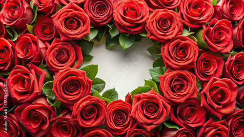 A detailed close-up of red roses forming a circular frame  symbolizing love and passion 