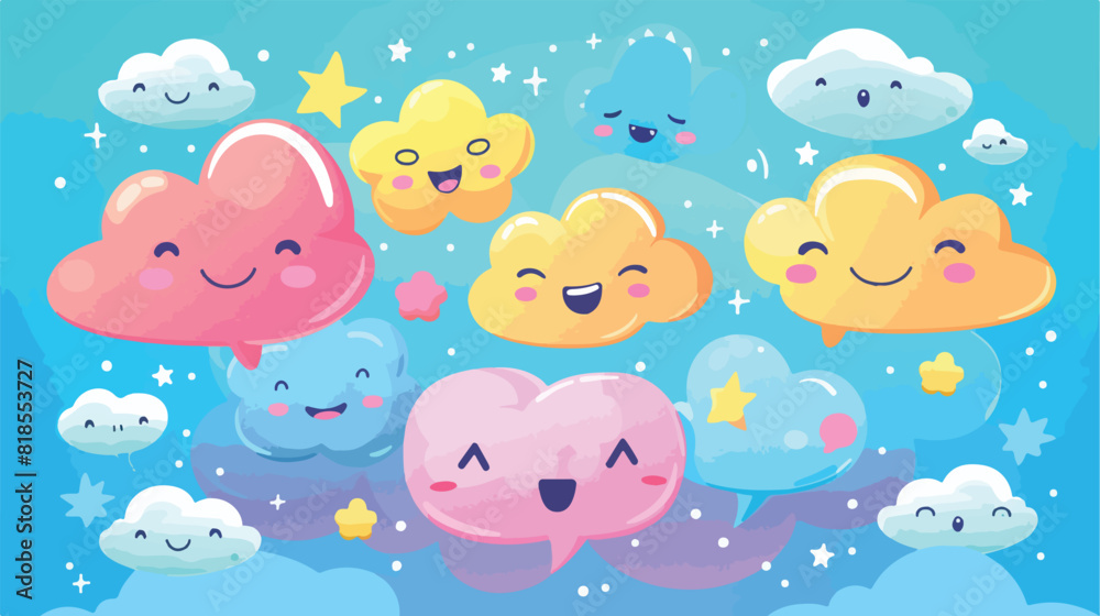 Cloud of messages with cute emoji. Speech bubbles wit