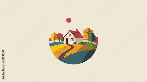 Colorful logotype with rural or countryside landscape