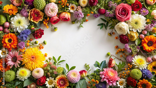 An overhead shot of a floral border surrounding a blank center, providing a versatile and visually appealing design element.