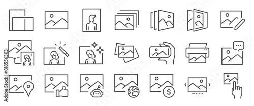 Photo icon set. It includes image, album, image ratio, stock photos, and more icons. Editable Vector Stroke.
