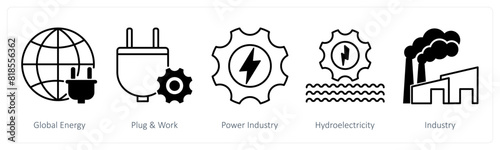 A set of 5 Industrial icons as global energy  plug and work  power industry