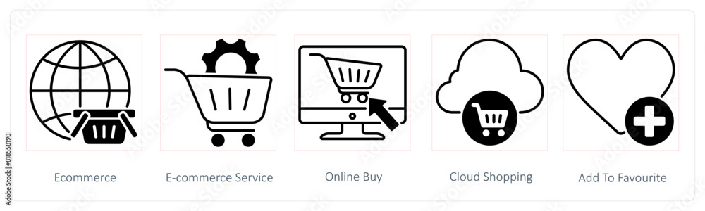A set of 5 Seo icons as ecommerce, ecommerce service, online buy A set of 5 Seo icons as ecommerce, ecommerce service, online buy