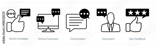 A set of 5 Seo icons as social campaign, online comment, conversation