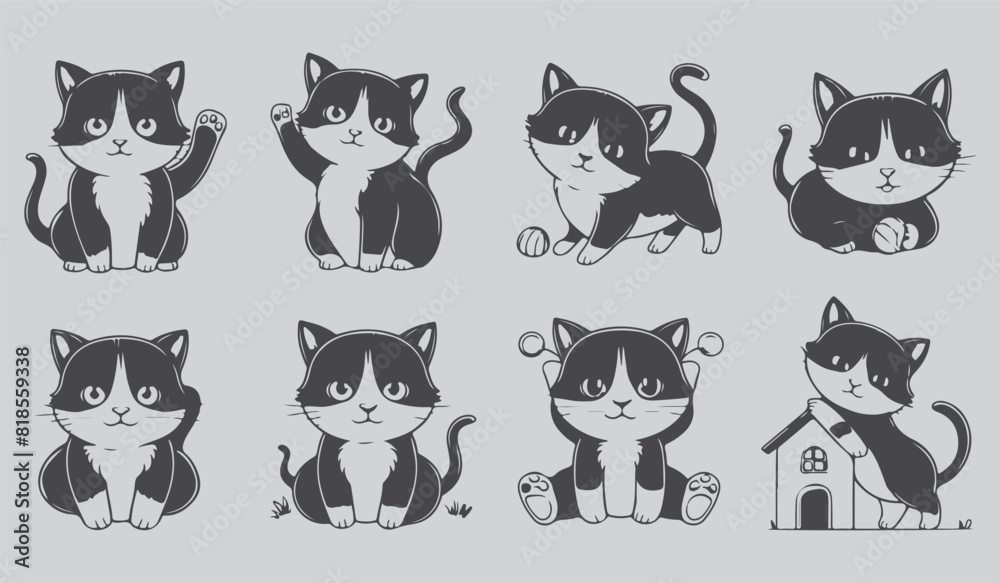 Obraz premium Hand Drawn Cat Silhouette Vector Collection