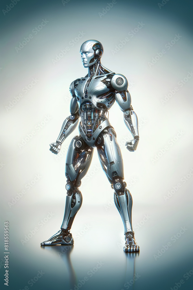 Android robot, pose 16. Robot in an aggressive pose Android robot, pose 16. Robot in an aggressive pose