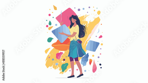 Creative inspired girl holding abstract shape trendy