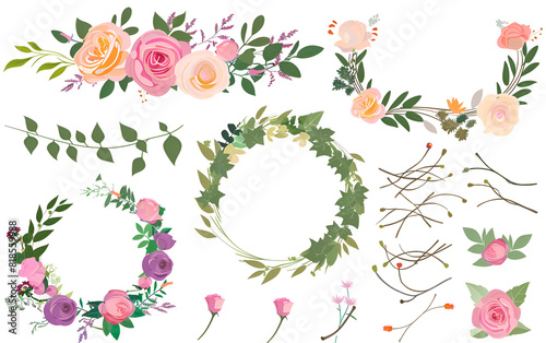 Vector Wreaths Botanical collection of wild  and gard Beautiful Botanical Vector Wreaths and Garlands photo