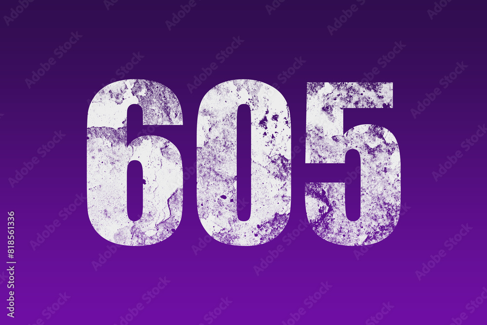 flat white grunge number of 605 on purple background. flat white grunge number of 605 on purple background.