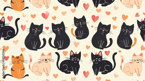 Cute cats love kitties couples seamless pattern. Feli photo