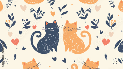 Cute cats love kitties couples seamless pattern. Feli photo