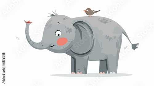 Cute childish gray elephant raising up trunk vector