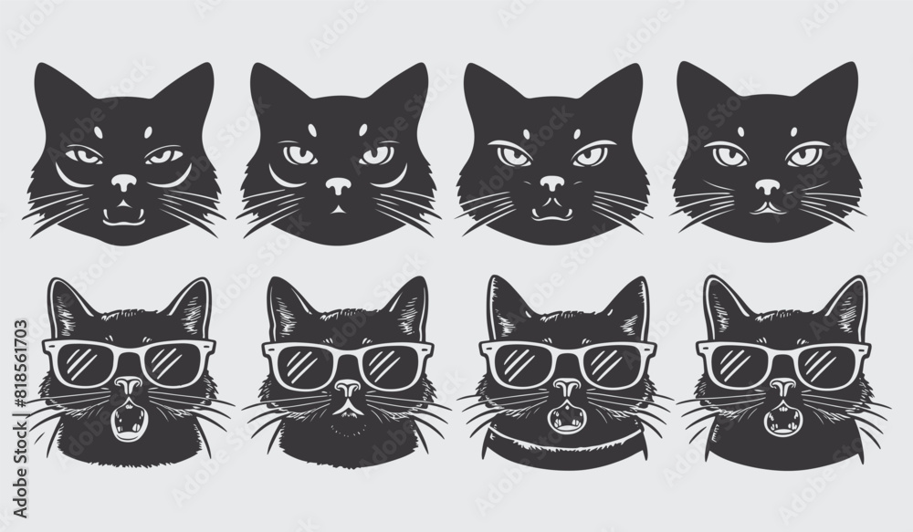 Hand Drawn Cat Silhouette Vector Collection Hand Drawn Cat Silhouette Vector Collection
