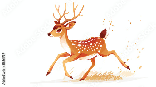 Cute deer jumping over running. Happy baby reindeer illustration