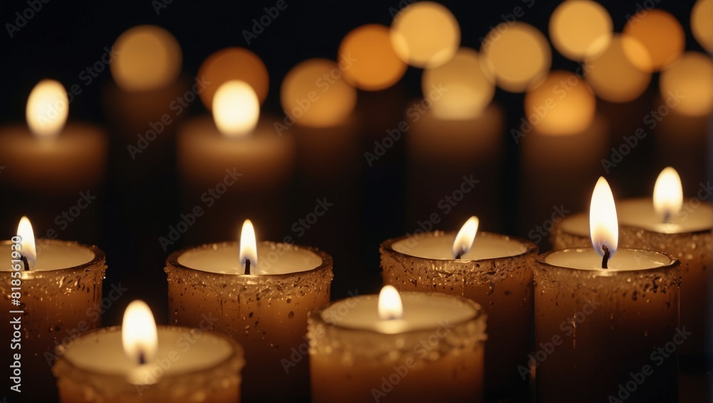 A bunch of lit candles are sitting in a circle,. A bunch of lit candles are sitting in a circle,.