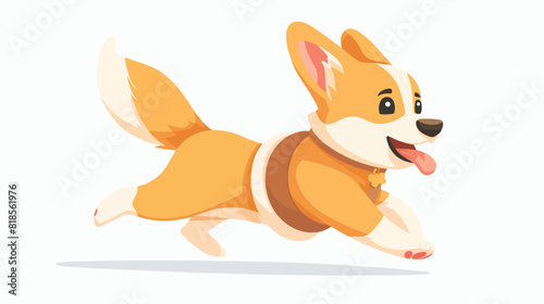 Cute dog running. Happy puppy wearing costume clothes