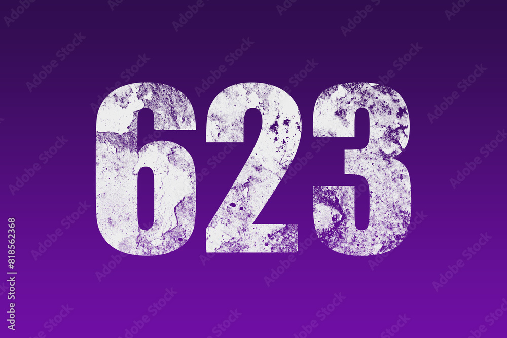 flat white grunge number of 623 on purple background. flat white grunge number of 623 on purple background.