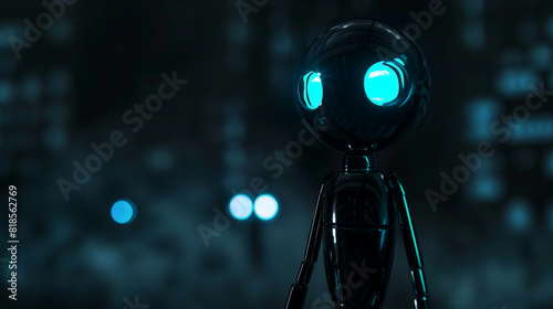 Ethereal Watcher: Black Stick Figure with Neon Blue Glowing Eyes. Generative AI photo