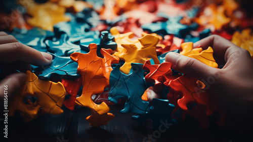 Assemblage complexe de pièces colorées, le puzzle de Noël révèle son éclat étoilé sous les mains habiles, symbolisant la victoire de l'esprit d'équipe. photo