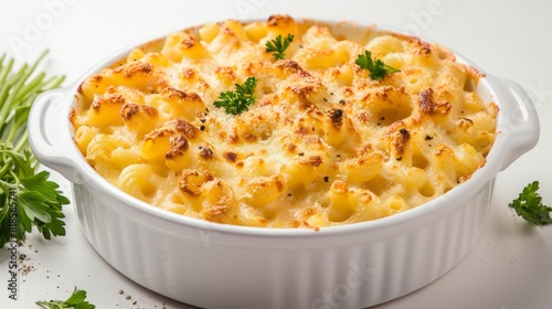 Front view fragrant mac and cheese with spotlight for advertise and presentation