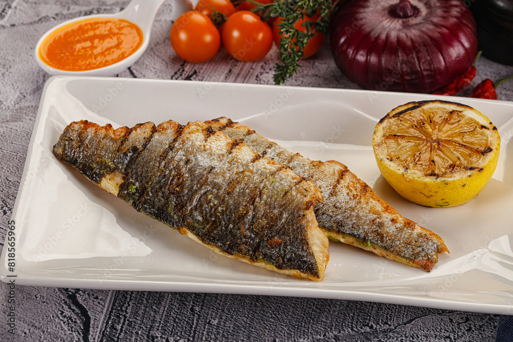 Grilled seabass fillet with lemon Grilled seabass fillet with lemon