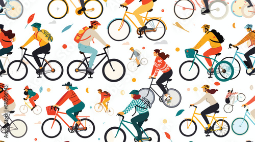 Different cartoon people cyclist seamless pattern illustration