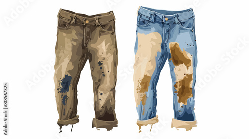 Dirty untidy jeans with stains and neat clean pants illustration photo