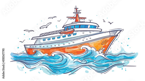 Doodle drawing of passenger ship marine vessel touris photo