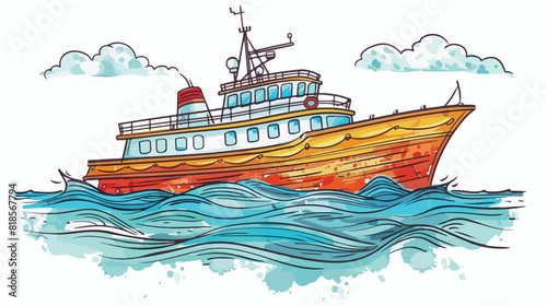 Doodle drawing of passenger ship marine vessel touris photo