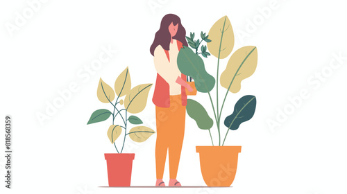 Dying withering potted plant. Sad woman with unhealth photo