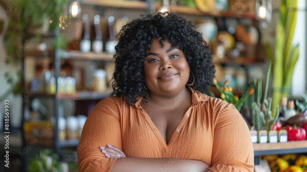 Portrait of a plus-size fashion designer and shop owner showcasing her latest collection Portrait of a plus-size fashion designer and shop owner showcasing her latest collection