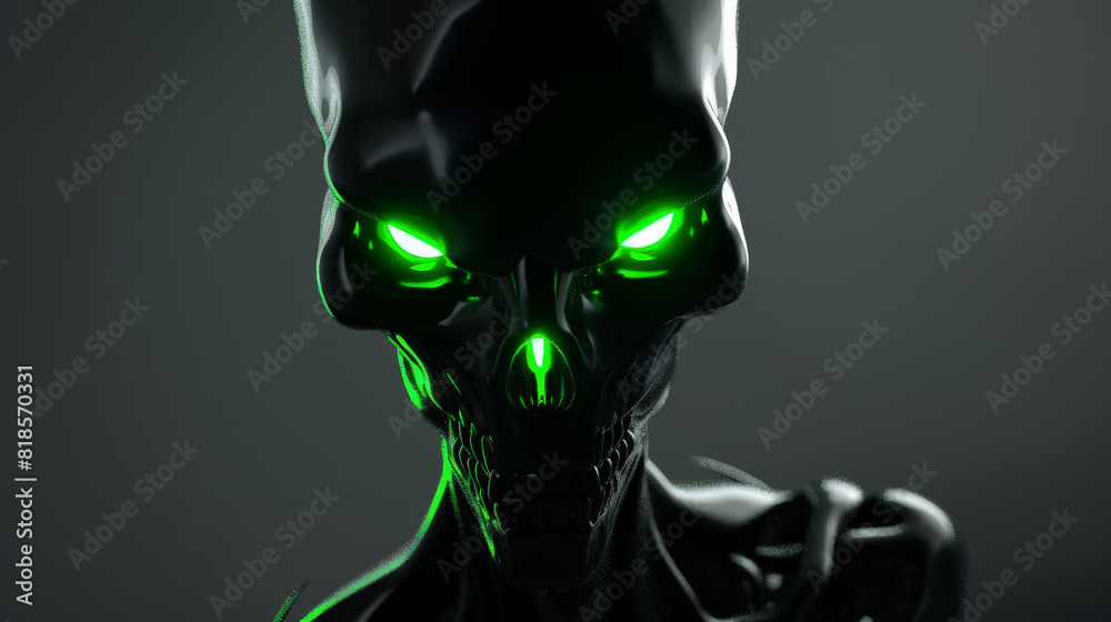 Naklejka premium Spectral Wrath: Neon-Eyed Black Ghost in 3D, Generative AI