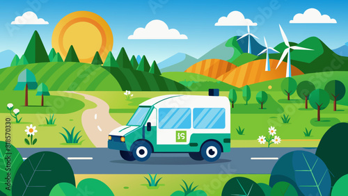 Eco-Friendly Delivery Van on Picturesque Scenic Route Landscape