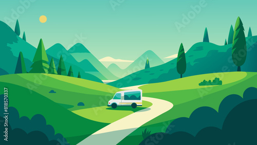 Scenic Road Trip Through Lush Green Landscape with Van