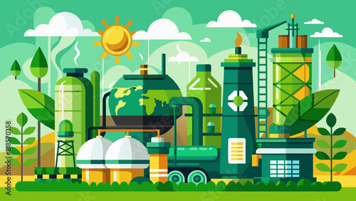 Eco-Friendly Industrial Plant with Sustainable Energy Illustration